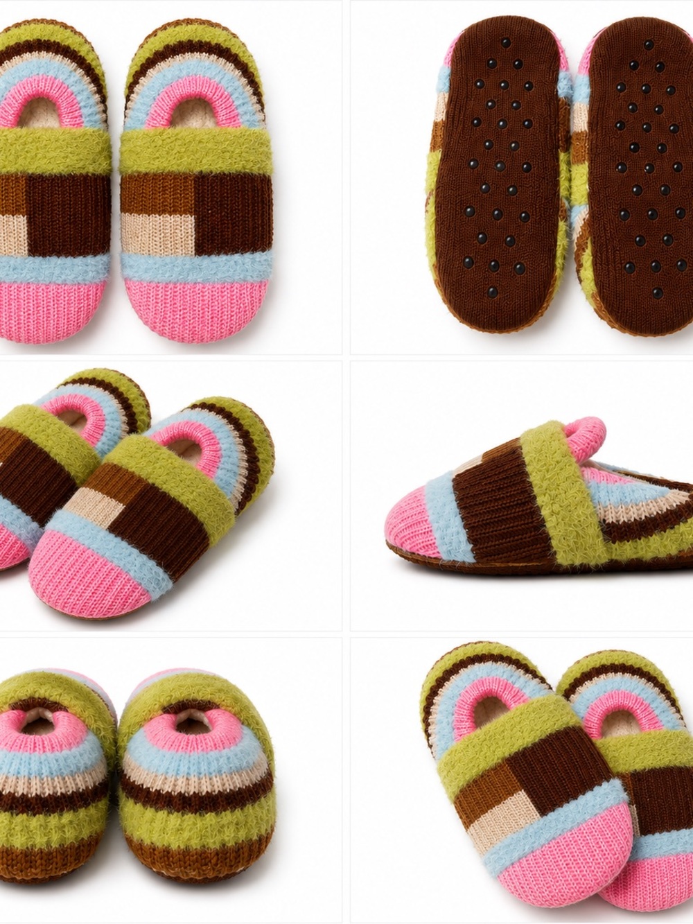 Time and Tru Striped Womens Slippers - Pink, Brown, Green, Blue, Cream
